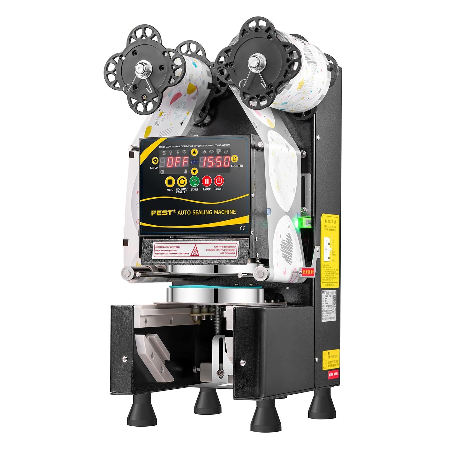 FEST Cup Sealing Machine, 90/95mm Caliber Cup Fully Automatic Sealer Machine with Digital Panel for Bubble Milk Tea Coffee Shop,Seals 550-650 Cups/H