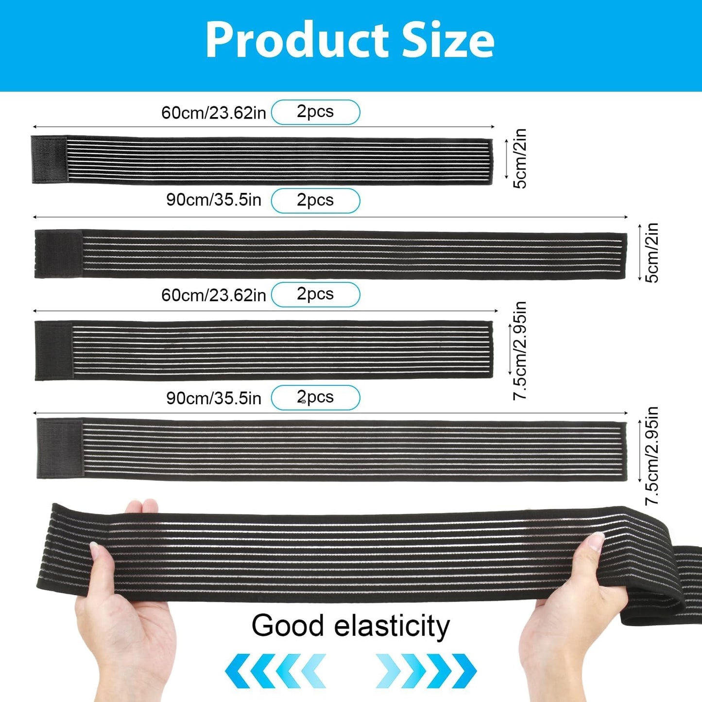 8 Pack Ice Pack Straps - 4 Sizes Elastic Wrap for Ankle Wrist Elbow Calf, Reusable Hot Cold Therapy Strap, Adjustable Ice Pack Holder, Strong Hook and Loop Reusable Ice Belt Extender