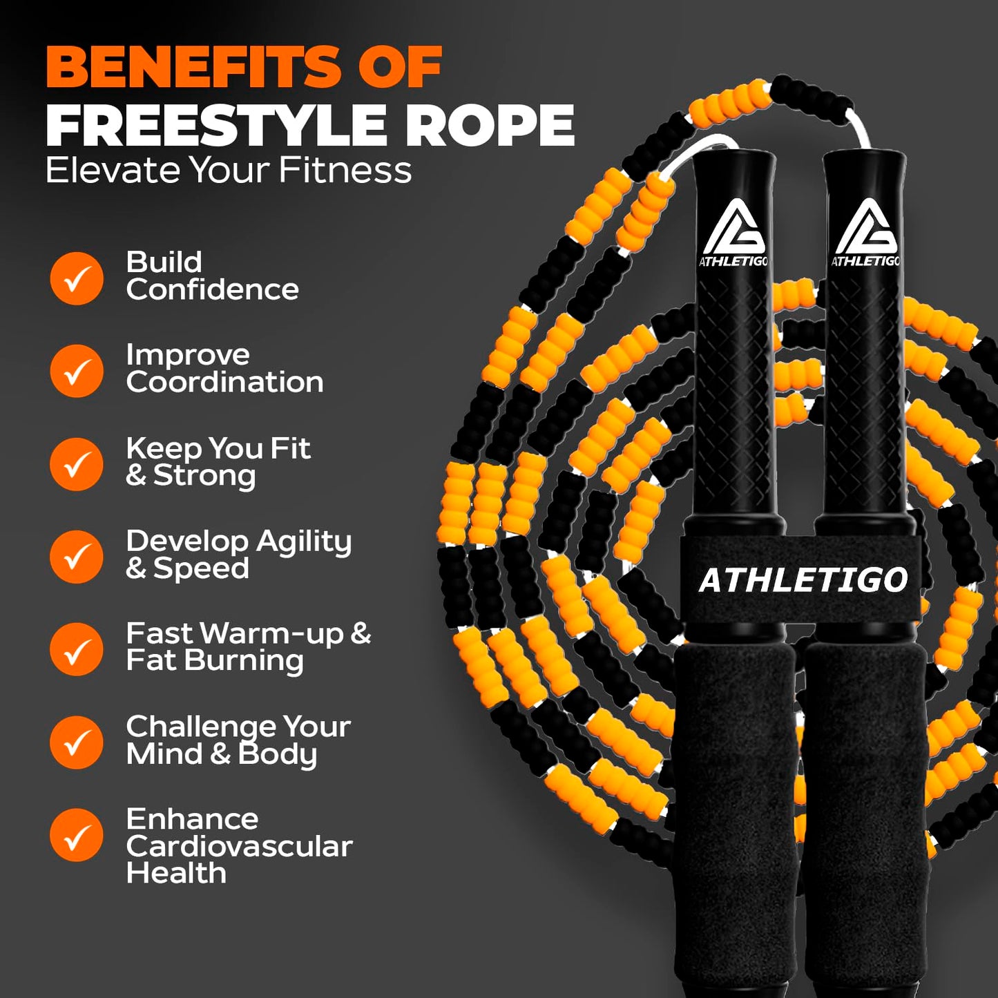Beaded Jump Rope Adult – Adjustable Jump Rope for Adults for Fitness, Workout & Freestyle Training – Durable Beaded Rope with Non-Slip Handles