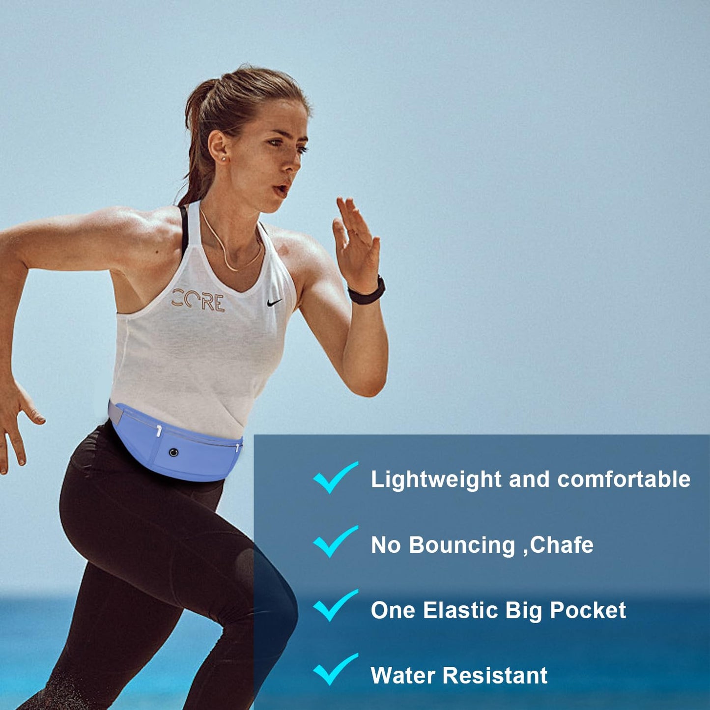 JUCURRI Slim Running Belt for Women Men,Runners Fanny Pack Phone Holder,Money Belt,Running Gear Accessories,with 3 Pockets.(Blue)