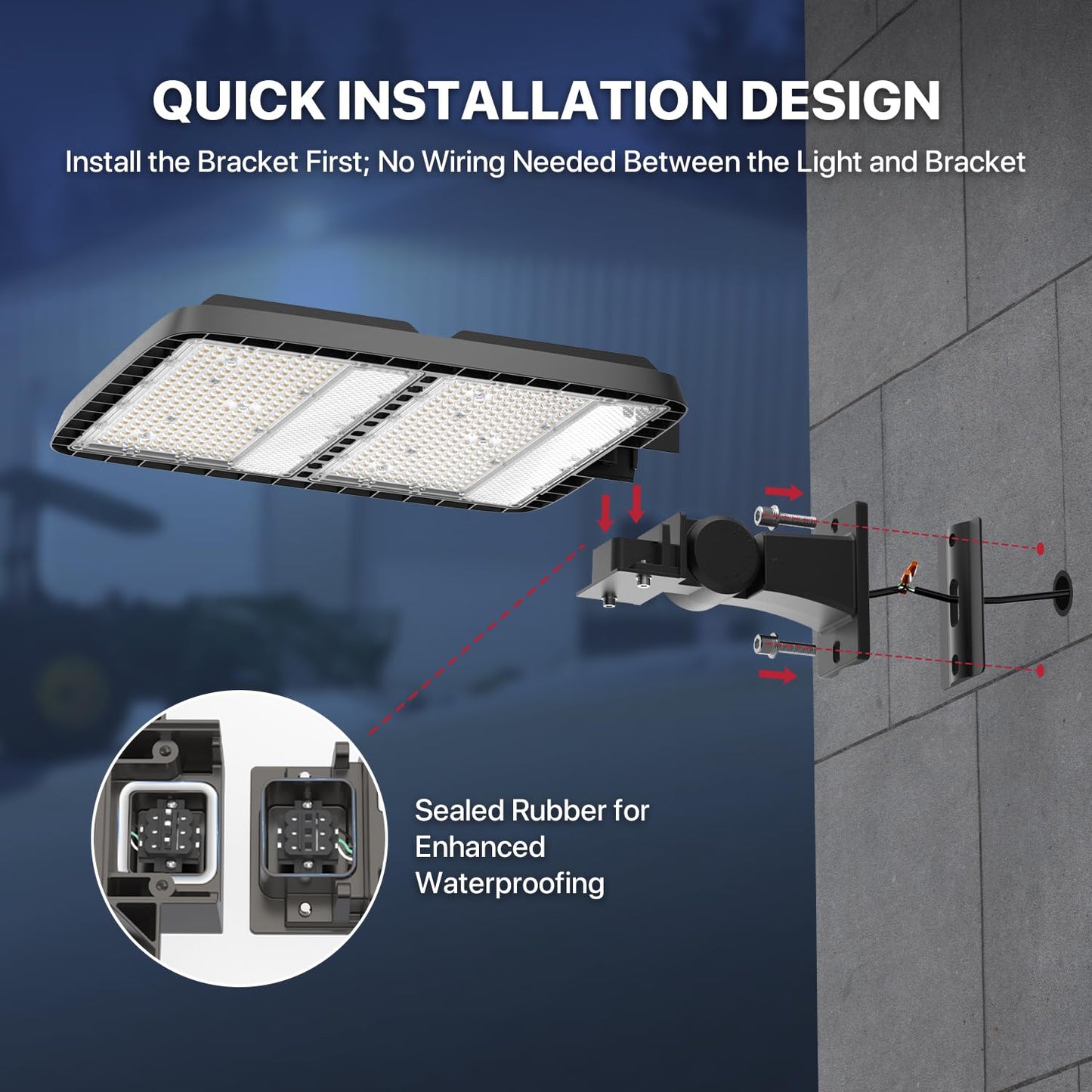 400W LED Parking Lot Light, LED Flood Light with Dusk to Dawn Photocell, 630 LEDs, 5000K Daylight, IP65 Waterproof, Adjustable Arm Mount, AC 120V, Commercial Security Lighting Outdoor for Yard, 2Pack