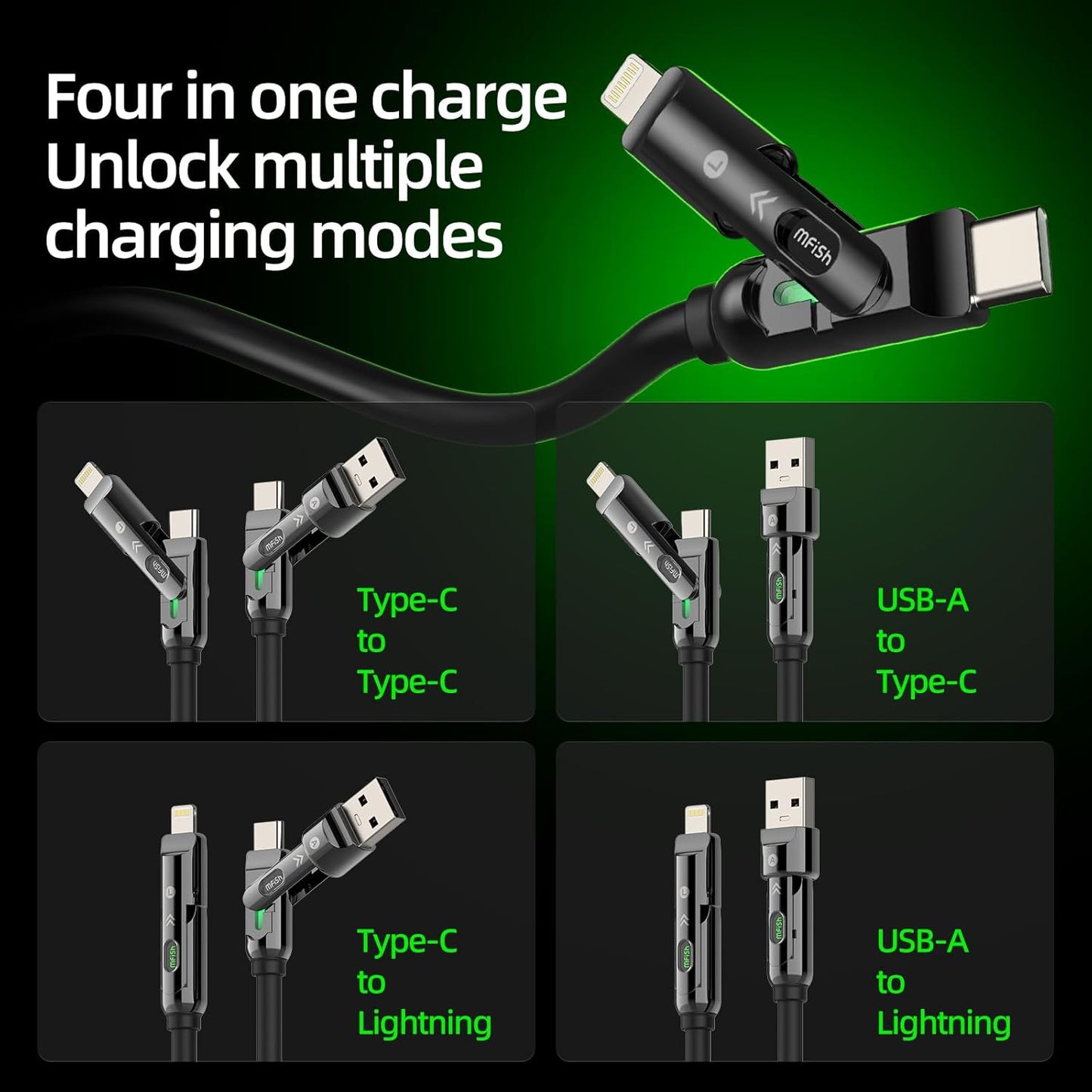 4 1 240W 10FT 17/16/MacBook/iPad/Laptop/Carplay, MFish in Charging Cable, Max Fast Charger Cord with Carrying Case