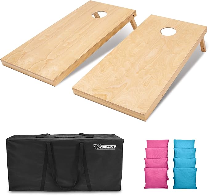 GoSports Regulation Size Wooden Cornhole Set with Natural Wood Finish - Includes Carrying Case