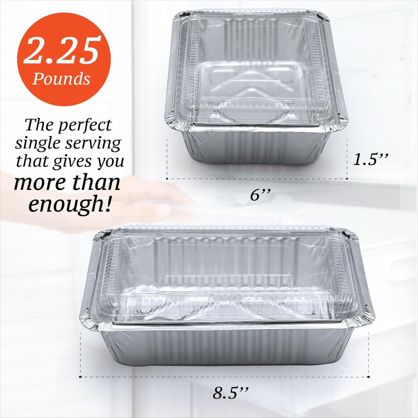 Regine Switzerland Aluminum Containers - 55 Count Disposable Foil Pans with Lids | 2.25LB, 8.5"x6" for Takeout & Food Storage