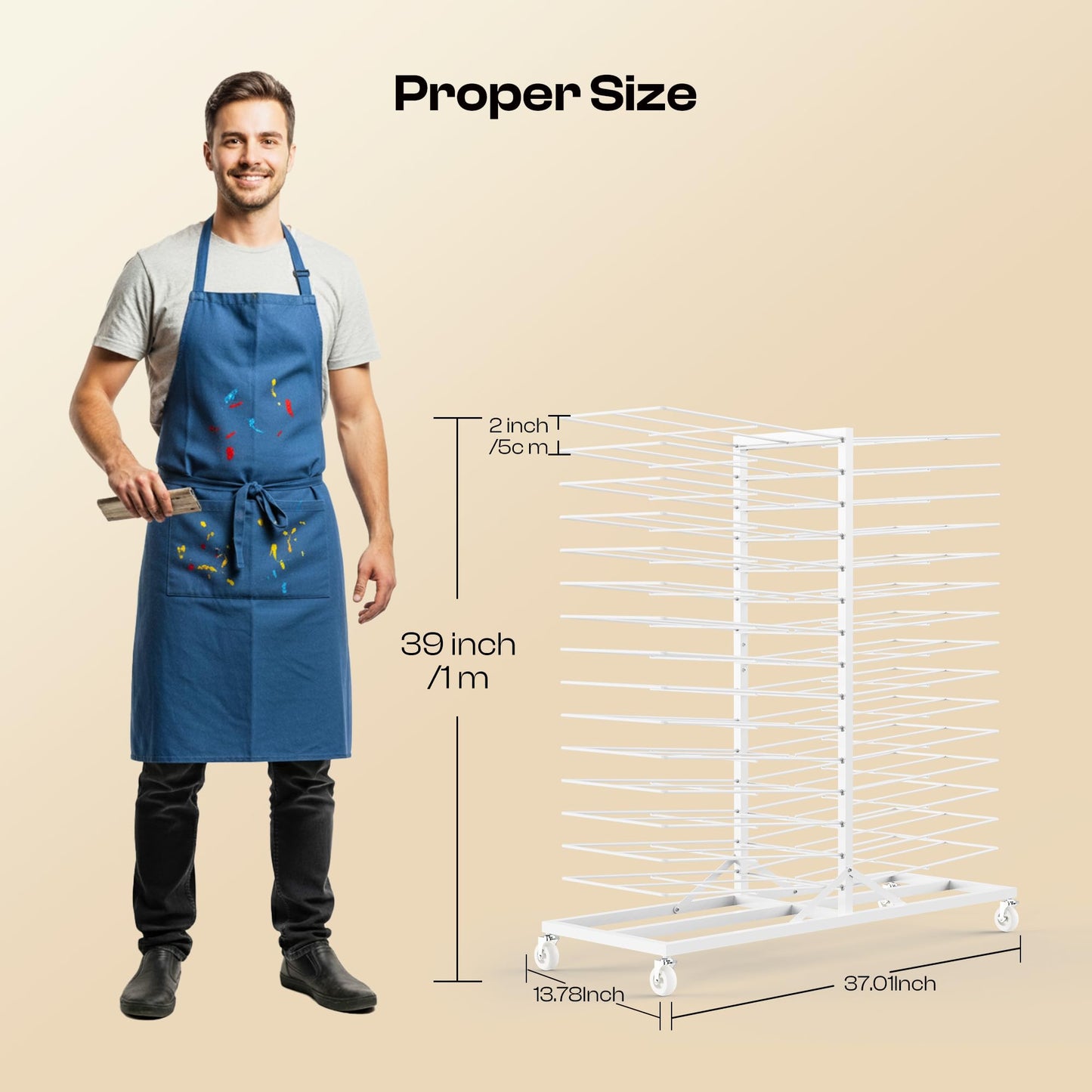 Caydo 30 Shelves Art Drying Rack, Easy Assembly Rolling Art Rack with Adjustable Shelves, Art Storage Solution for Screen Printing Frame, Lino Plates and Cabinet Doors