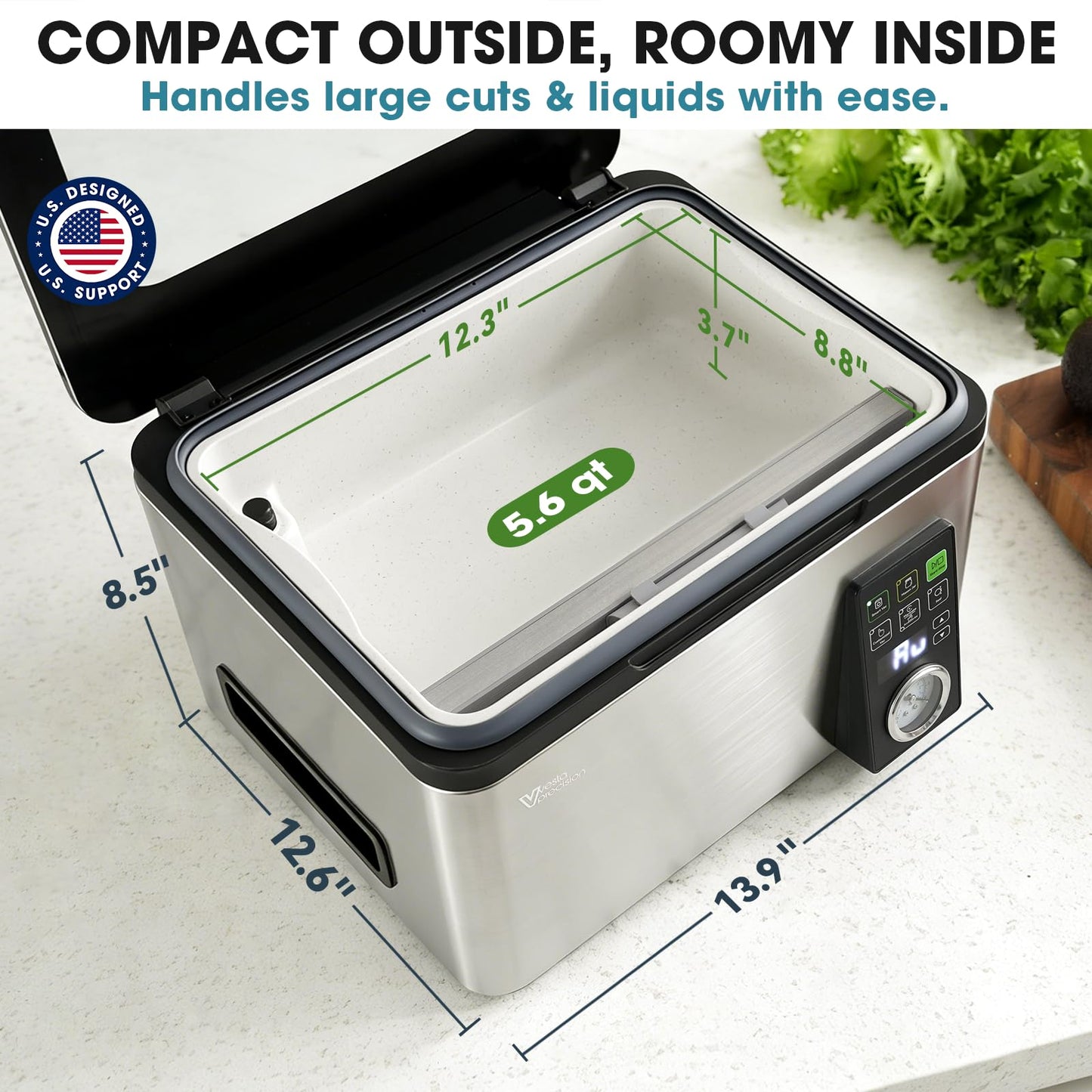 Vesta Precision 12” Chamber Vacuum Sealer, Smart Auto Vacuum Time, Easy-to-Clean System, Commercial-Grade Pump, Deep Chamber for Liquids, Meats, Mason Jars & Sous Vide, V513