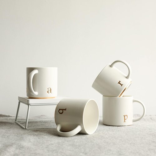 Collective Home Monogram Ceramic Mugs - 15 oz Golden Initial Coffee Cups | Elegant Personalized Gift Box