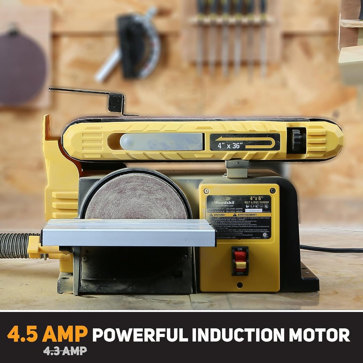 Woodskil 4.5-Amp Belt & Disc Sander Combo, 4x36 in. Belt & 6 in. Disc Sander with 3/4HP Motor, Upgraded Model
