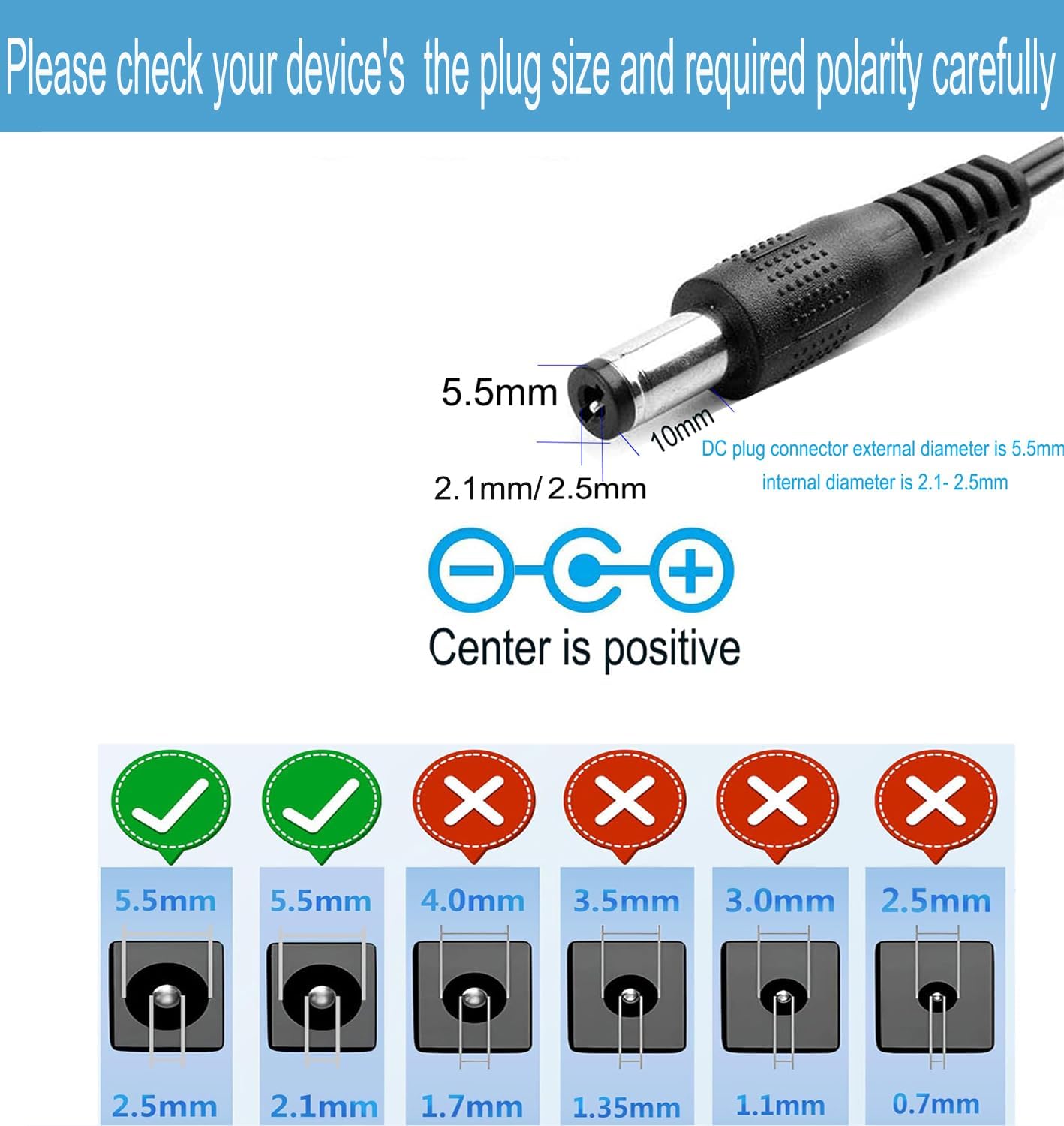 MTYTOT 12V 8A 96W 100V-240V 12 5.5mm x2.5mm/2.1mm DC Power Supply Adapter, AC to DC Volt Transformer, AC/DC Converter