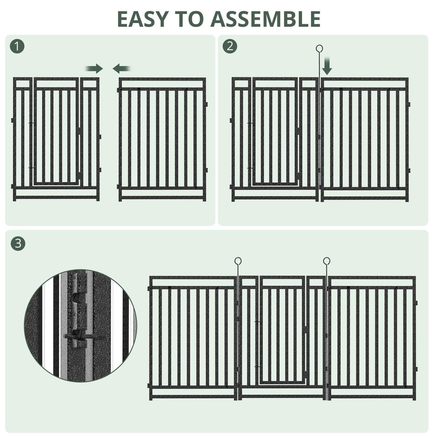 Decorative Garden Fence 54ft (L) × 40in (H), 21 Panels + 3 Gates, Metal Dog Fence Outdoor for Yard, Rust-Proof Animal Barrier Fencing for Patio & Flower Bed, Black-Silver