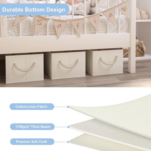 Closet Storage Bins by [Brand Name] - Collapsible Linen Organizers for Shelves | Beige, 3 Pack