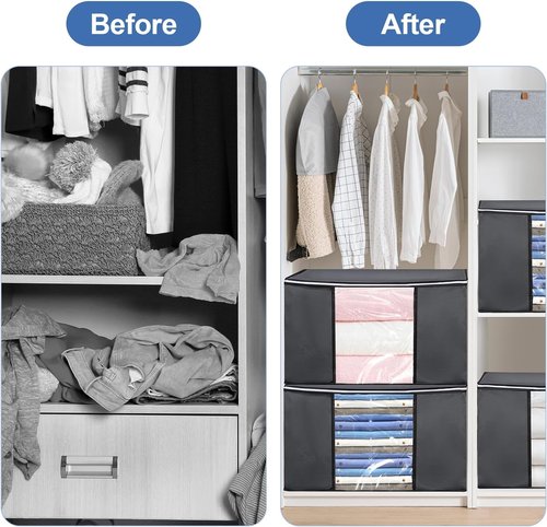 BiCINE 90L Large Clothes Storage Bags - Foldable Blanket Bins with Clear Window for Bedding & Pillows