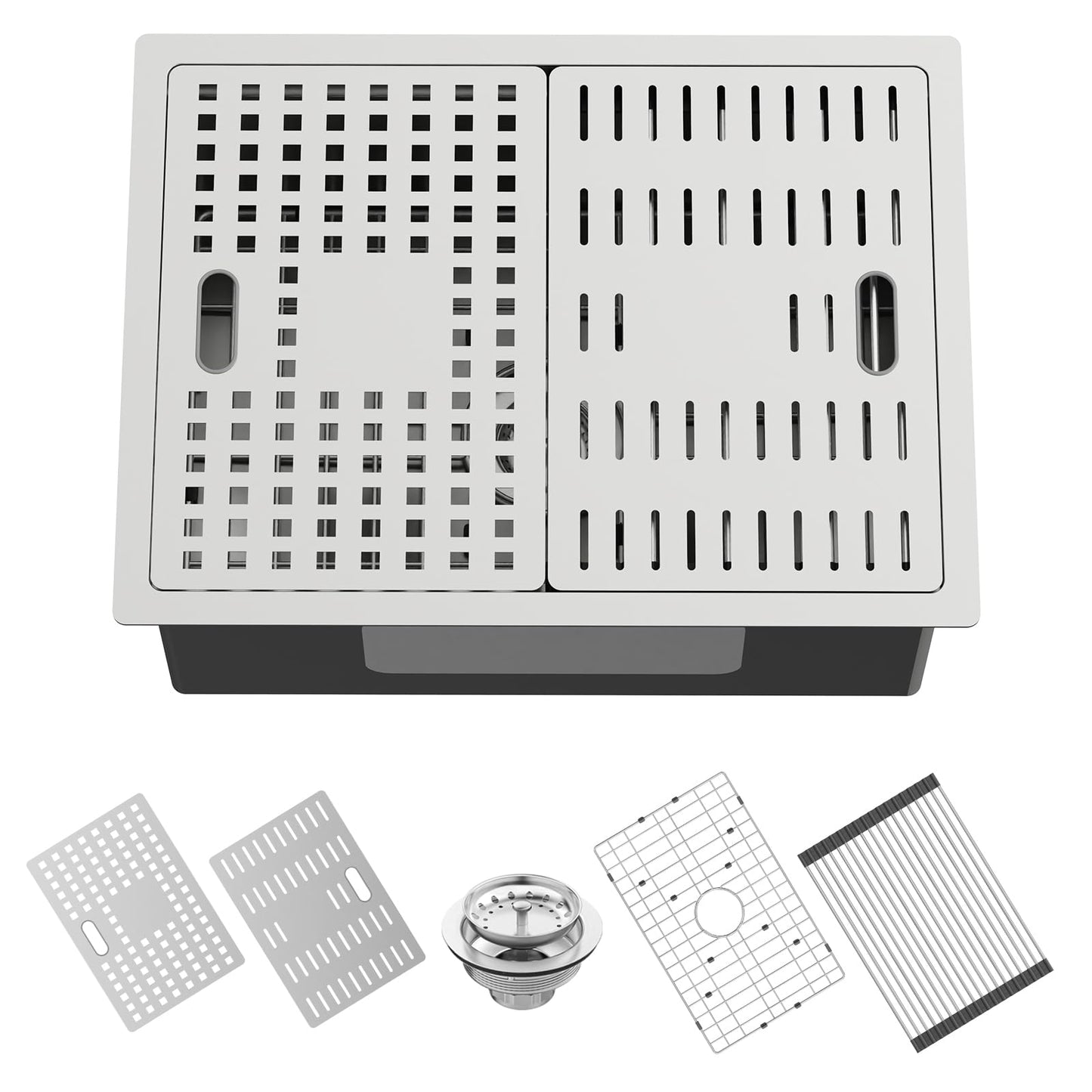 24x18 Inch Kitchen Sink With Dual Cover-Stainless Steel Undermount Single Bowl Kitchen Sink Built-in Ledge Drop In Workstation Sink Fully Covering Sink To Create Temporary Workspace/Drainage Area