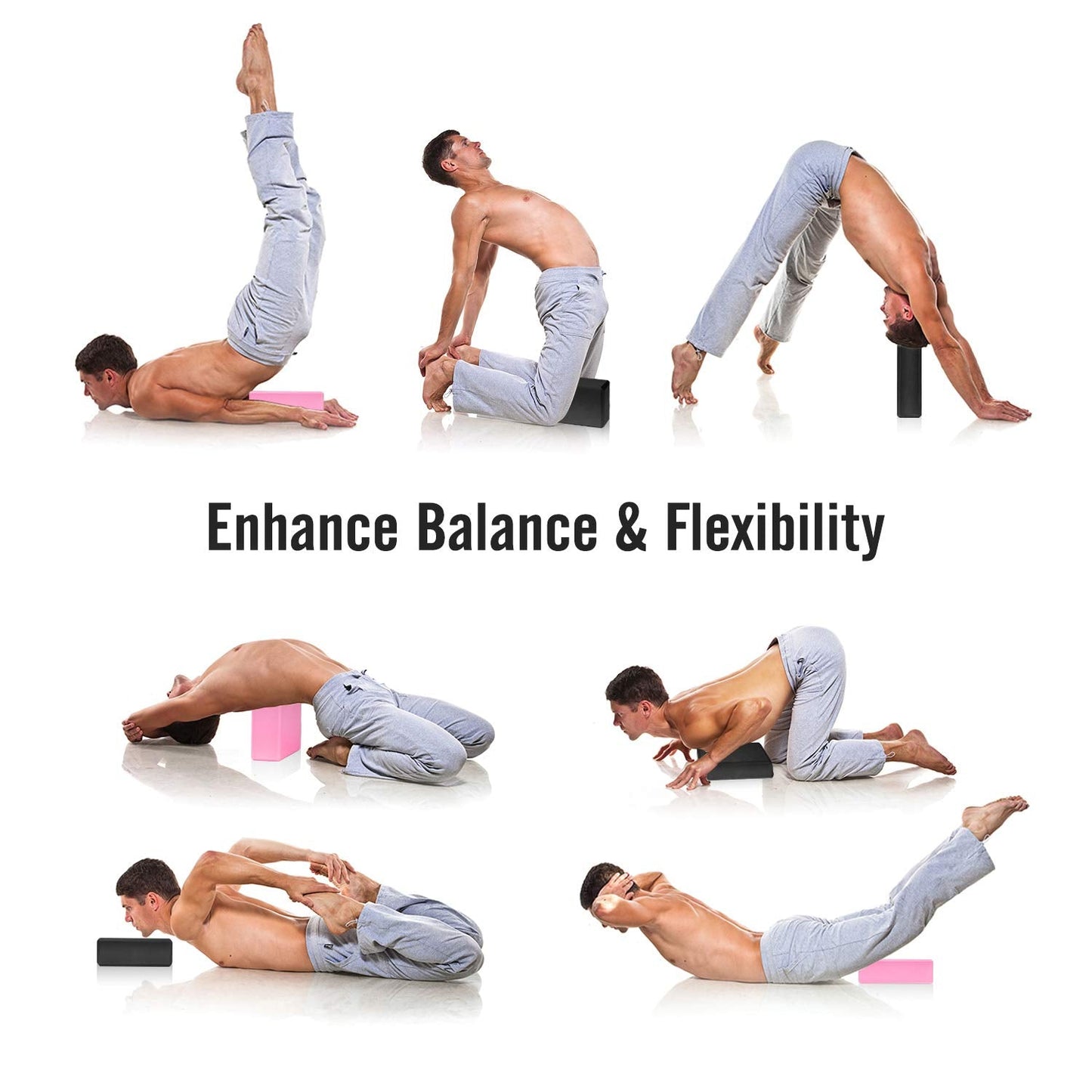 MoKo Thin Yoga Blocks 2 pack, 9" x 6" x 3" High Density EVA Foam Yoga Block Exercise Bricks, Eco Friendly & Lightweight, Increase Flexibility & Balance, Great For Stretching & Holding Poses - Black