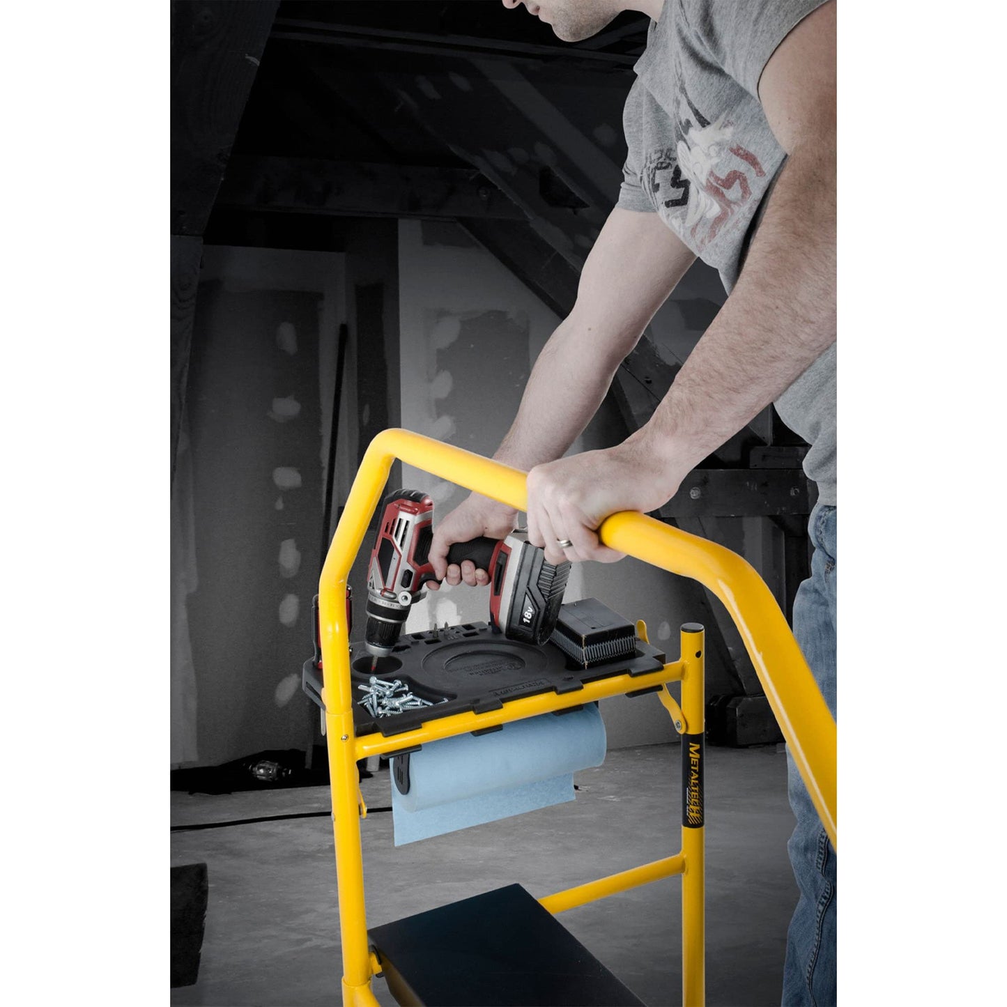 MetalTech 4 Ft Scaffolding Platform, Adjustable, Foldable and Rolling Scaffold Platform with 4-Inch Locking Wheels for Construction & DIY Projects