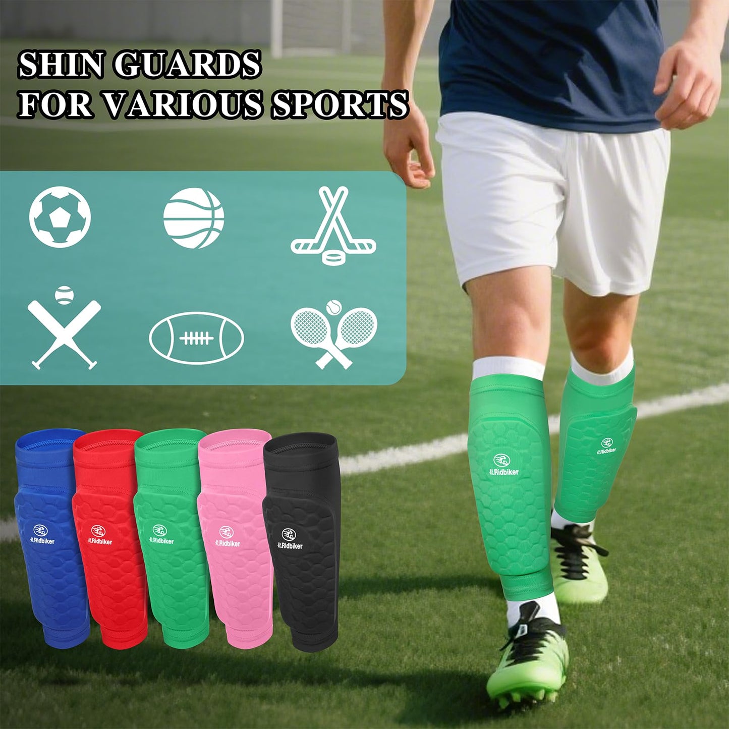 Soccer Shin Guards Shin Pads, Calf Compression Sleeve with Honeycomb Pads, Lightweight Shin Defender Shin Guards Kids for Adult Men Women, Boys, Girls, Youth