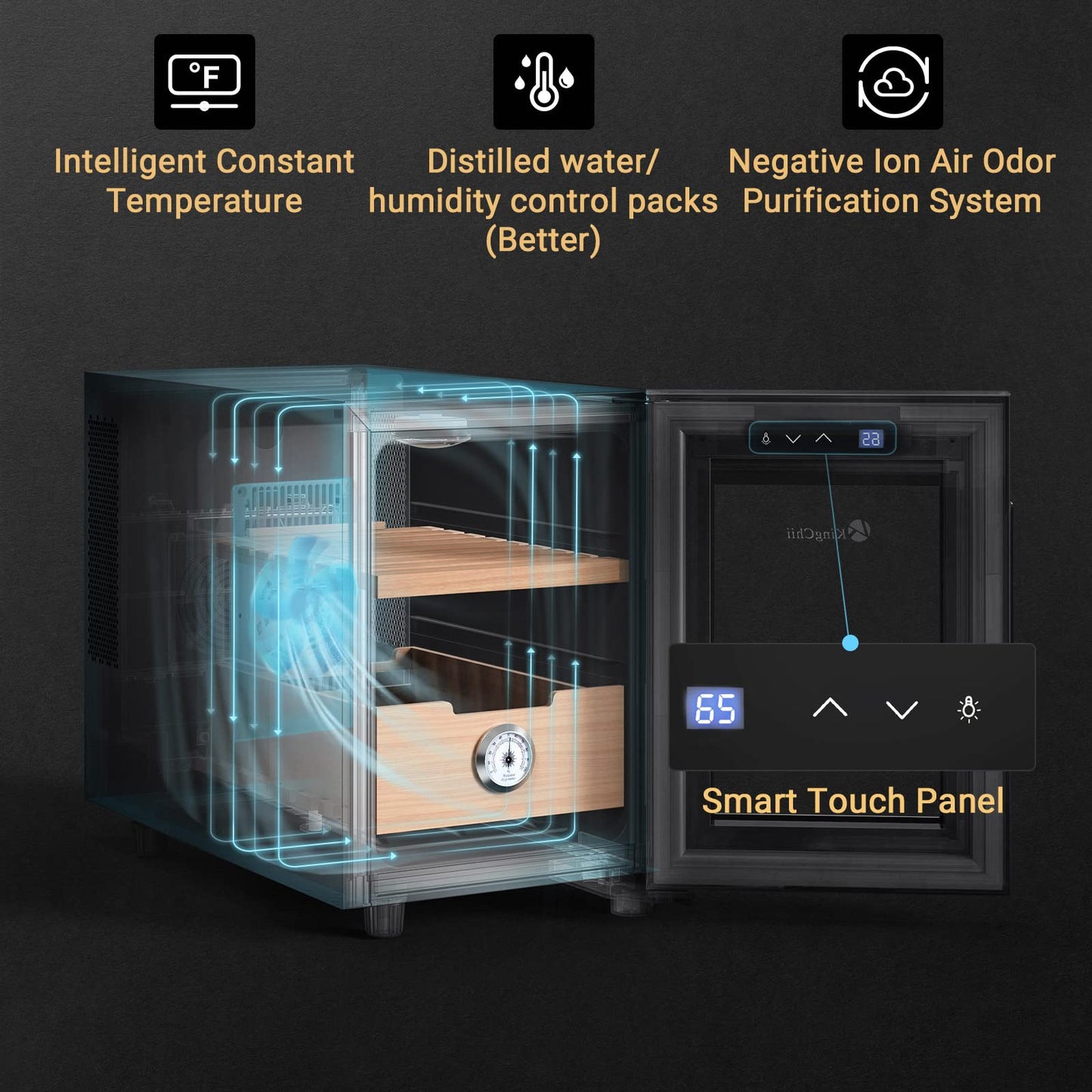 KingChii 16L Electric Cigar Humidors with Temperature Control System, Cigar Cabinet with Spanish Cedar Wood Shelves & Hygrometer, Gifts for Men (2 Layers 100 Capacity)