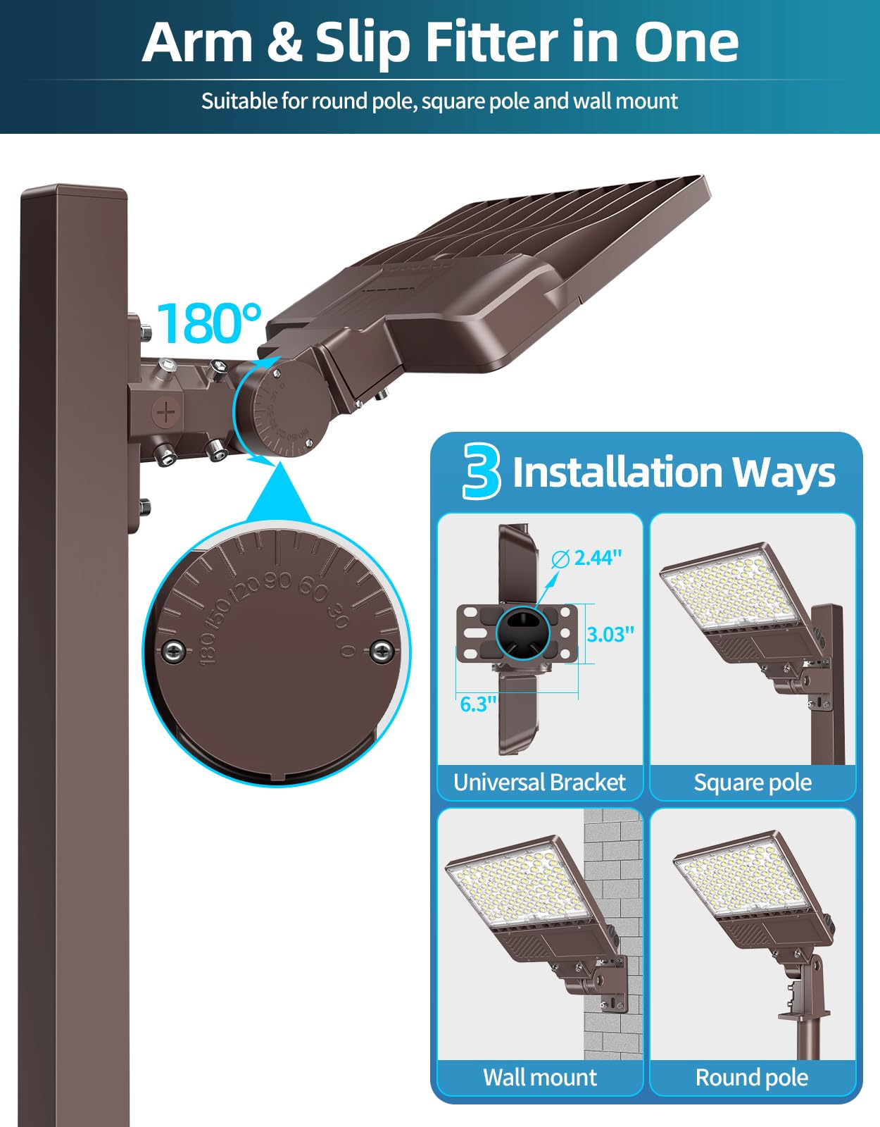 ADUB LED Parking Lot Light 150W 120W 90W Tunable, LED Shoebox Light 5700K 5000K 4500K Adjustable Arm&Slip Fitter, Outdoor Pole Light with Photocell, IP65 Commercial Street Area Flood Lighting