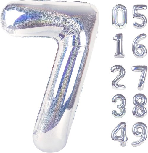 Laser Silver 7 Balloon - 40 Inch Number Balloon for 7th Birthday Decorations | Perfect for Girls and Women