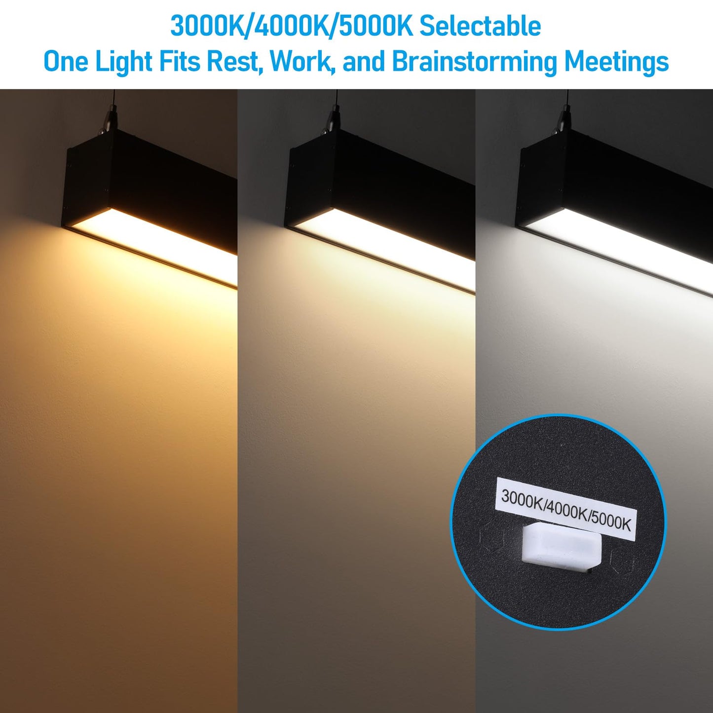 LEONLITE 4FT Linkable LED Linear Light, 40W 4600lm Dimmable Architectural LED Suspension Office Lighting Fixture, 3CCT, ETL Listed, Matte Black Aluminum Housing, Pack of 4