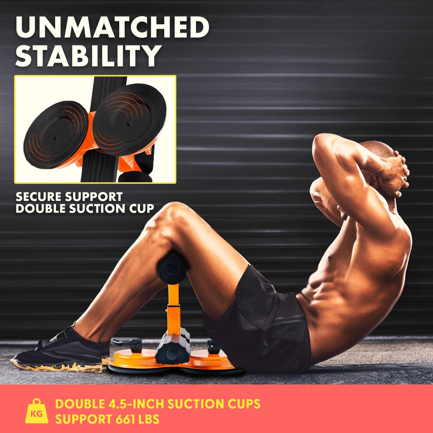 SQUATZ Portable Sit Up Bar Floor Holder with 2 Strong Suction Cups for Abs, Pull Up Bar, Sticky Pad, Adjustable Foot Holder for Thigh, Workout for Office Home Gym for Men and Women, Support 661 lbs