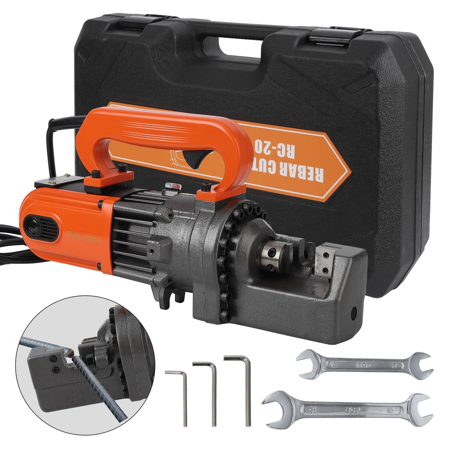 Electric Hydraulic Rebar Cutter, 1250W 110V, Cutting up to 3/4 in #6 4-20 mm Rebar, Steel, with Blades, Cutting Speed 3-3.5S, Concrete Construction Tools Heavy Duty (1250W RC-20)