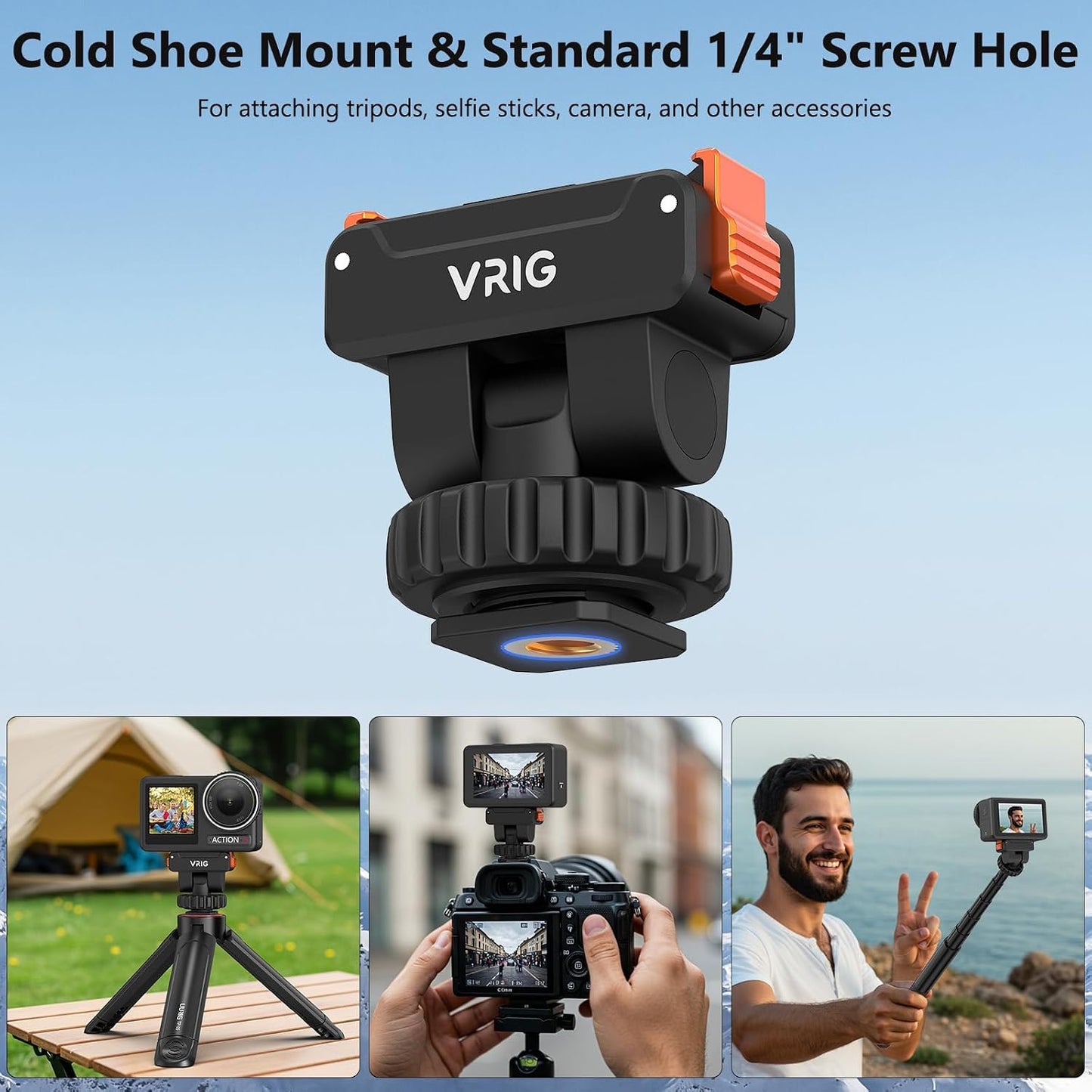 VRIG Express 5Pro, 180 1/4" 360,Action4,Action3 VRIG Cold Shoe Action Camera Magnetic Quick Mount Holder for DJI OSMO