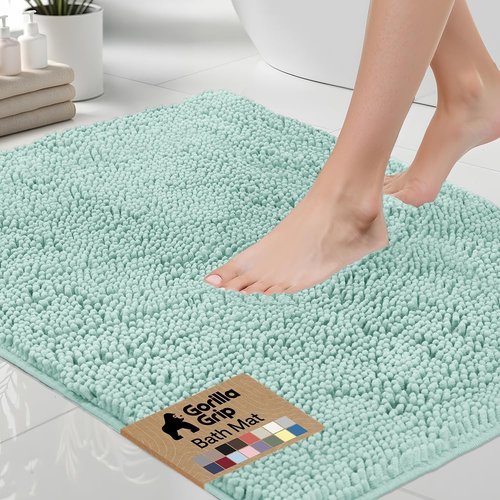GORILLA GRIP Bath Rug Mat - Soft Absorbent Chenille | Quick Dry Microfiber | 30x20 Seablue