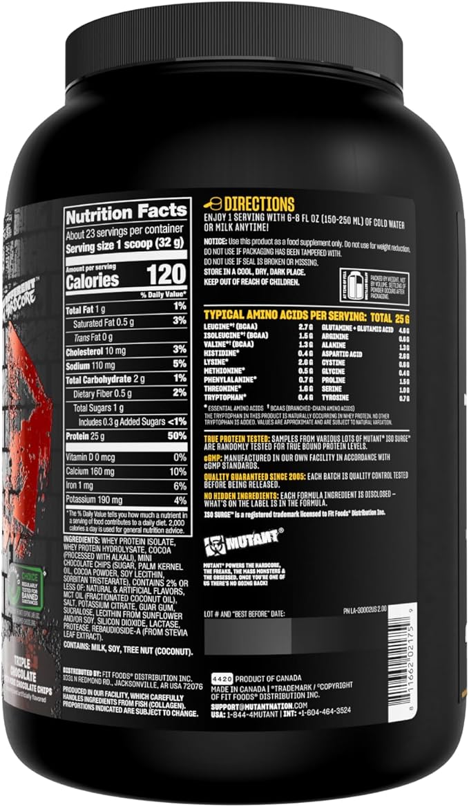 Mutant ISO Surge Whey Protein Powder Acts Fast to Help Recover, Build Muscle, Bulk and Strength, Uses Only Ingredients, 1.6 lb - Triple Chocolate