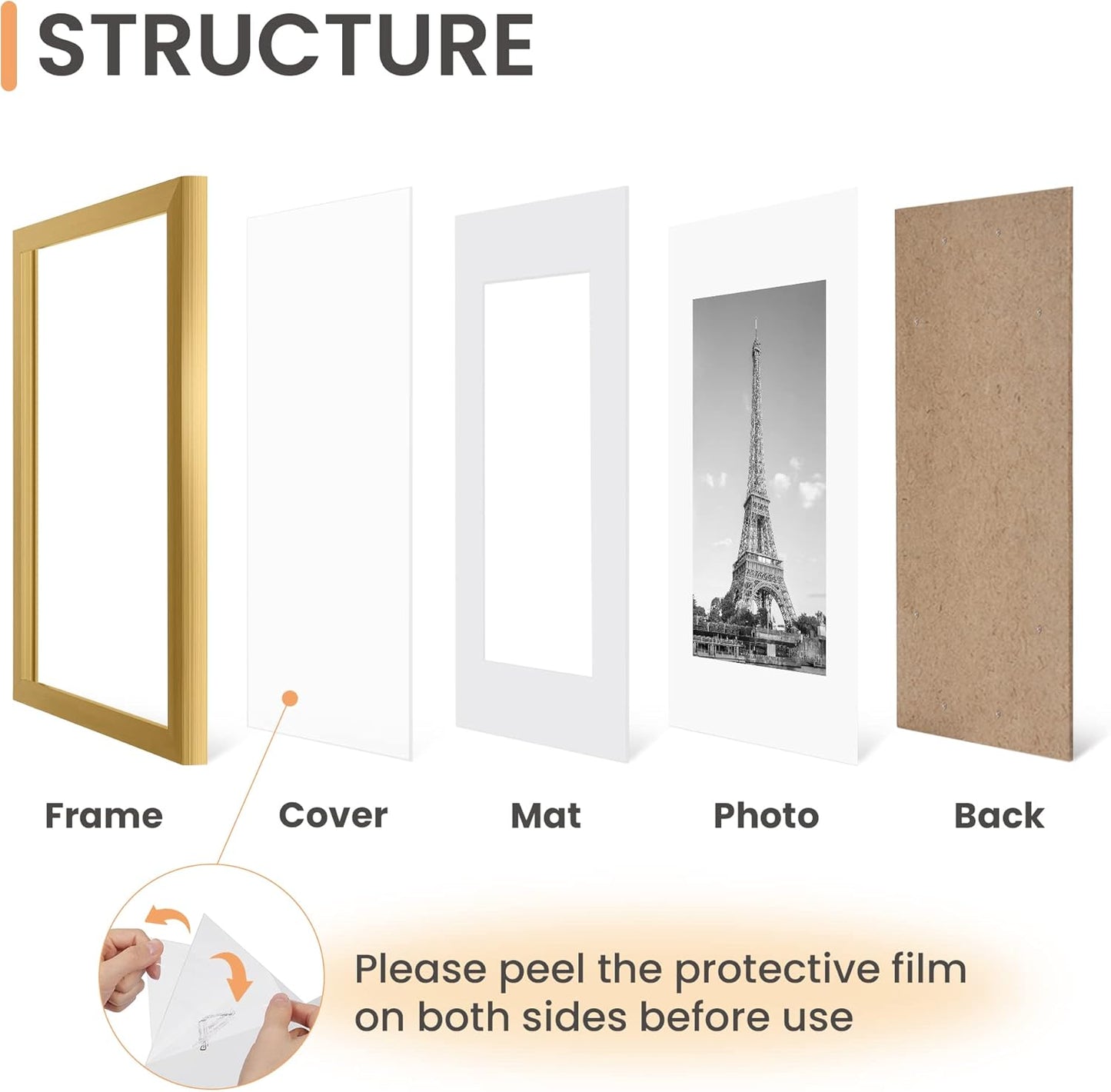 Upsimples 8x10 Picture Frame Set of 5 - Elegant Gold Frames for 5x7 or 8x10 Photos | Perfect Wall Gallery Display