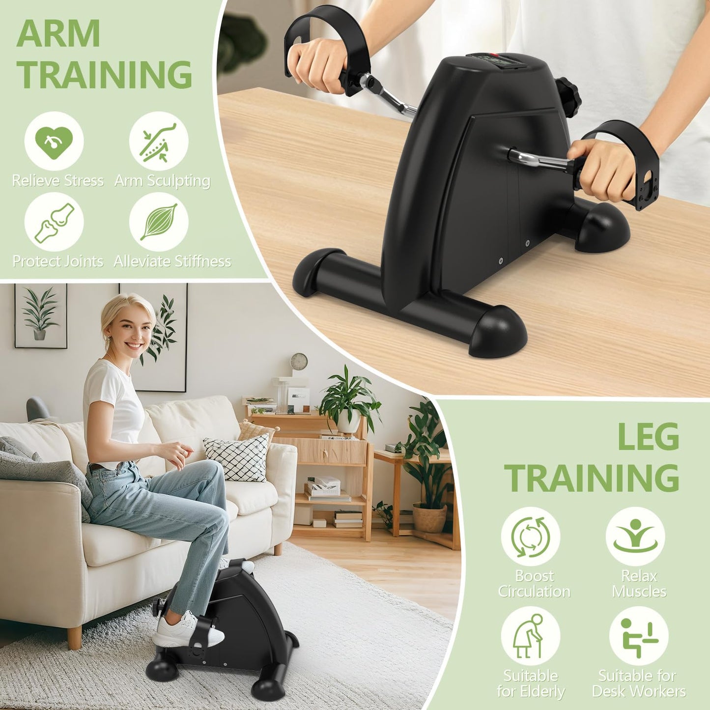 FITKS360 Under Desk Elliptical & Mini Exercise Bike – Seated Electric Leg Exerciser & Magnetic Pedal Machine for Seniors Arms & Legs Workout with Remote, LCD Display & 5 Adjustable Resistance/Speeds