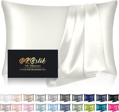 Mulberry Silk Pillowcases by Skiennix - King Size, Anti-Acne Cooling, Ivory Satin Covers with Hidden Zipper