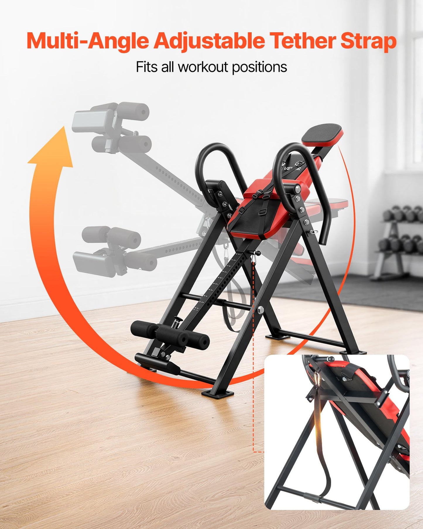 VEVOR Inversion Table, 300 lbs Capacity Heavy Duty Inverted Table, Back Inverter Stretcher with Dual-Roller Locking, Decompression Tables for Shoulders, Neck, Back, Multi-Angle Adjustable Tether Strap