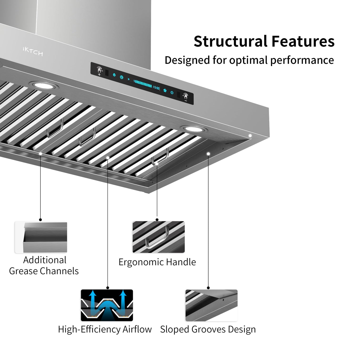 IKTCH 36 inch Wall Mount Range Hood, 900 CFM Ducted/Ductless Range Hood with 4 Speed Fan, Pure Stainless Steel with Gesture Sensing & Touch Control Making life Smarter IKP02R-36