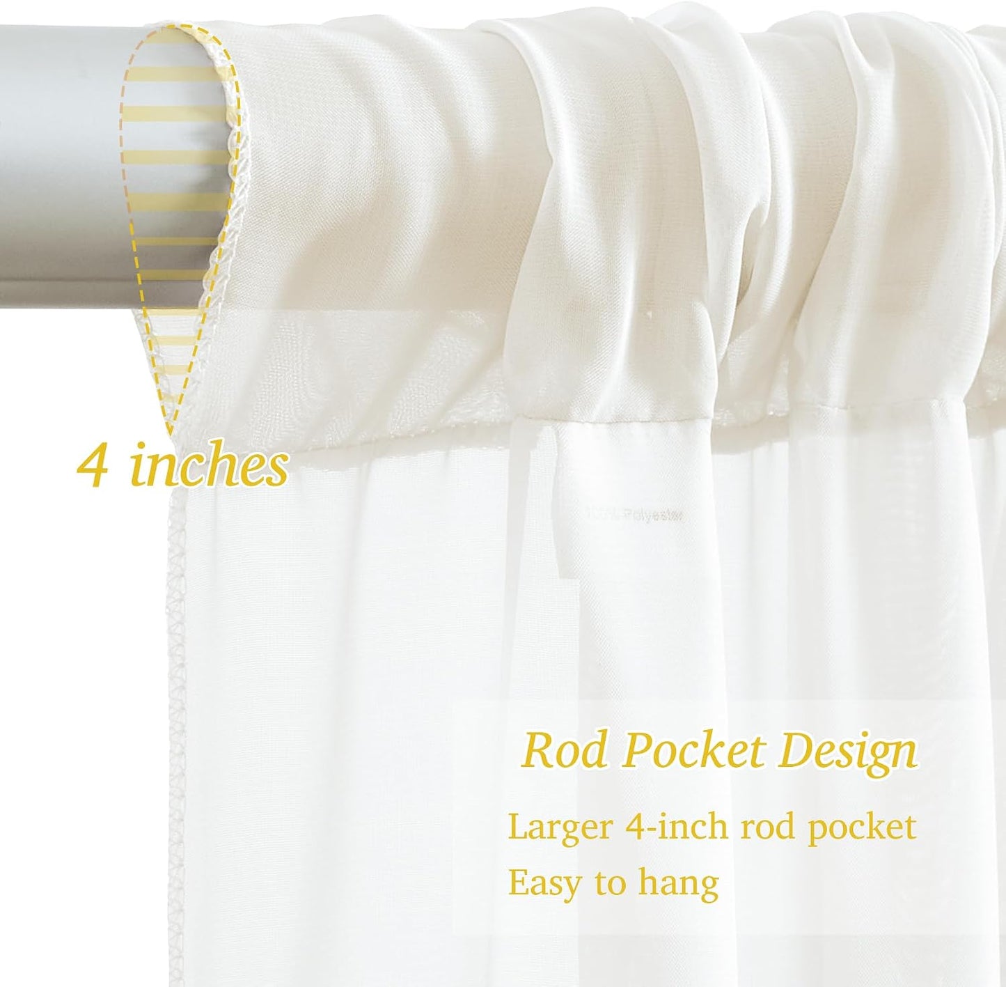 Shillance 10x10ft Cream White Chiffon Backdrop Curtain with Lights String for Wedding Sheer Tulle Curtain Photo
