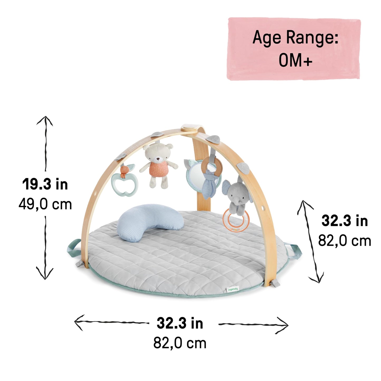 Ingenuity Cozy Spot Reversible Duvet Activity Gym & Play Mat with Wooden Toy bar - Loamy, Newborn and up