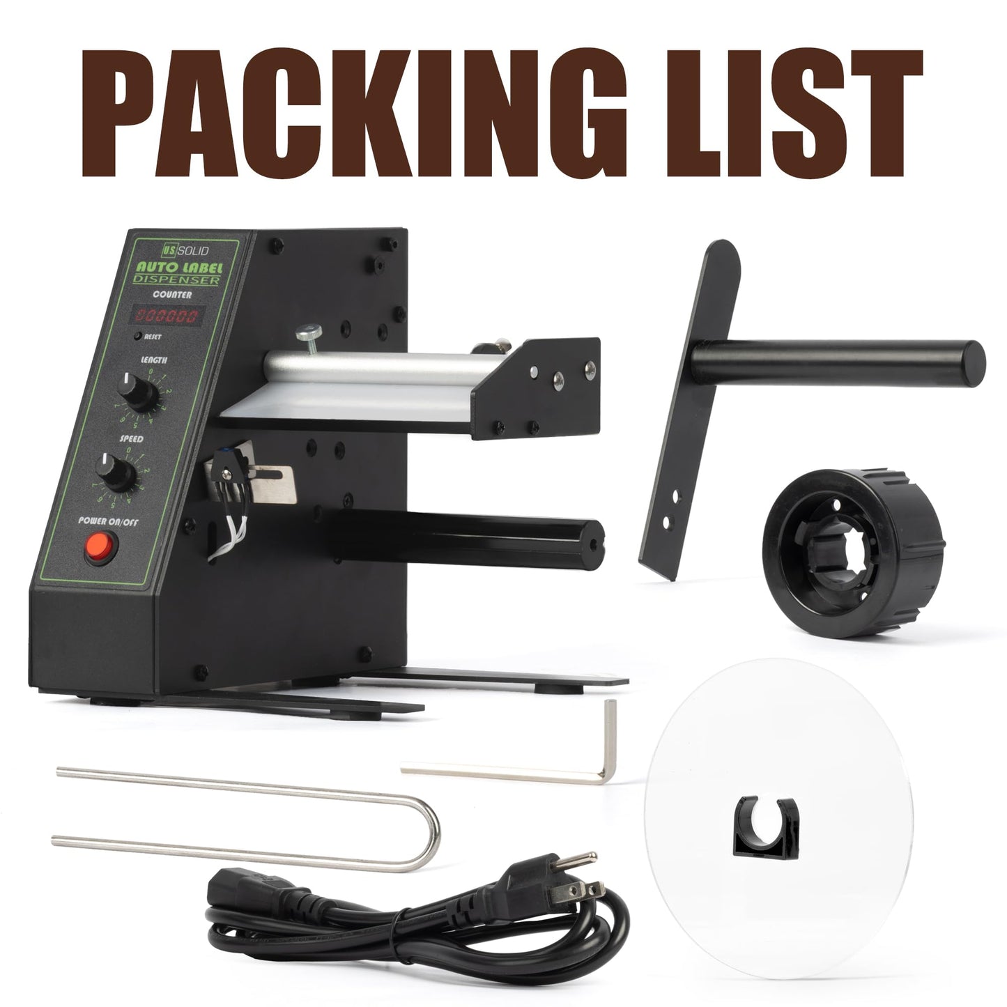U.S. Solid Automatic Label Dispenser | Multi-Row Auto Counting 0-999999 | Label Width 0.16-5.51 in, Length 0.12-5.91 in | Adjustable Speed