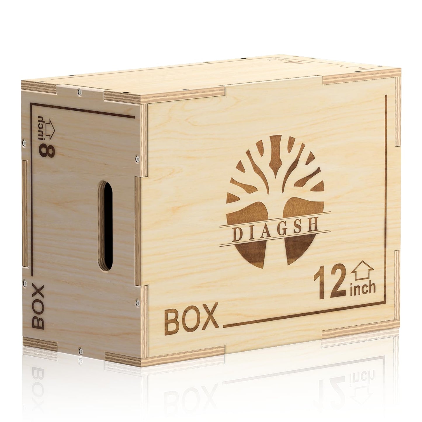 Plyo Box - 3-in-1 Wood Plyometric Jump Platform (16"x12"x8") for Home Gym Training - Ideal for Jumps, Squats & Conditioning-1 Piece