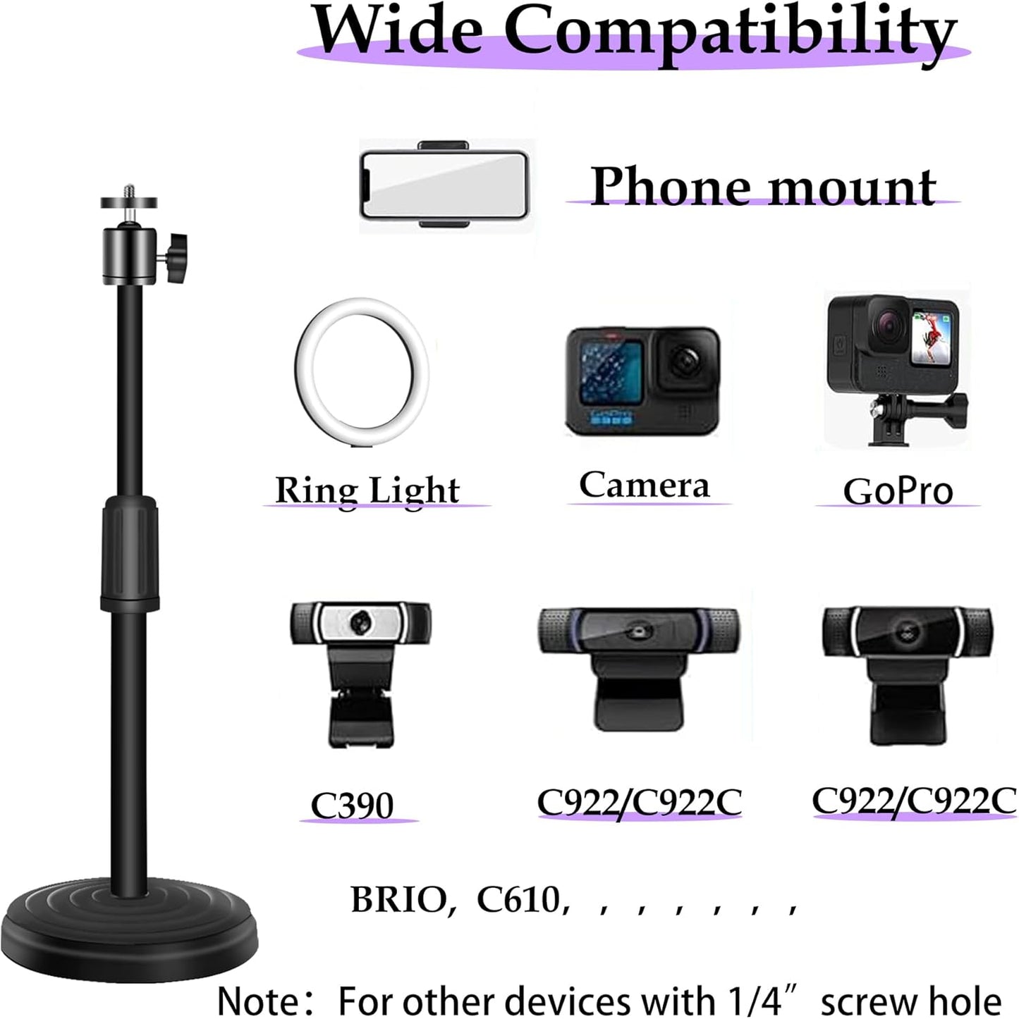 Urciwos 18 Inch C922 C930e C920S C920 C615 C960 C920x 4K N60, Webcam Stand, Web Cam Stand for Desk, Adjustable Webcam
