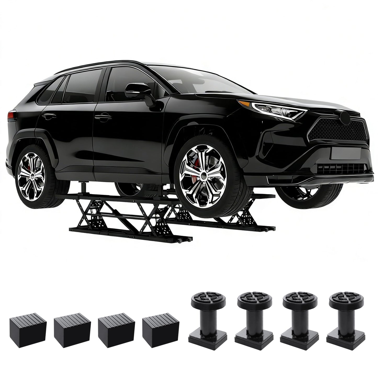 Real Relax 7000 LBS Portable Car Lift, Heavy Duty Quick Jack with 26.8" Max Height, Extended-Length Plates, 120V Power Unit, for Cars, SUVs, Light Trucks, Shop Use or Garage, Black