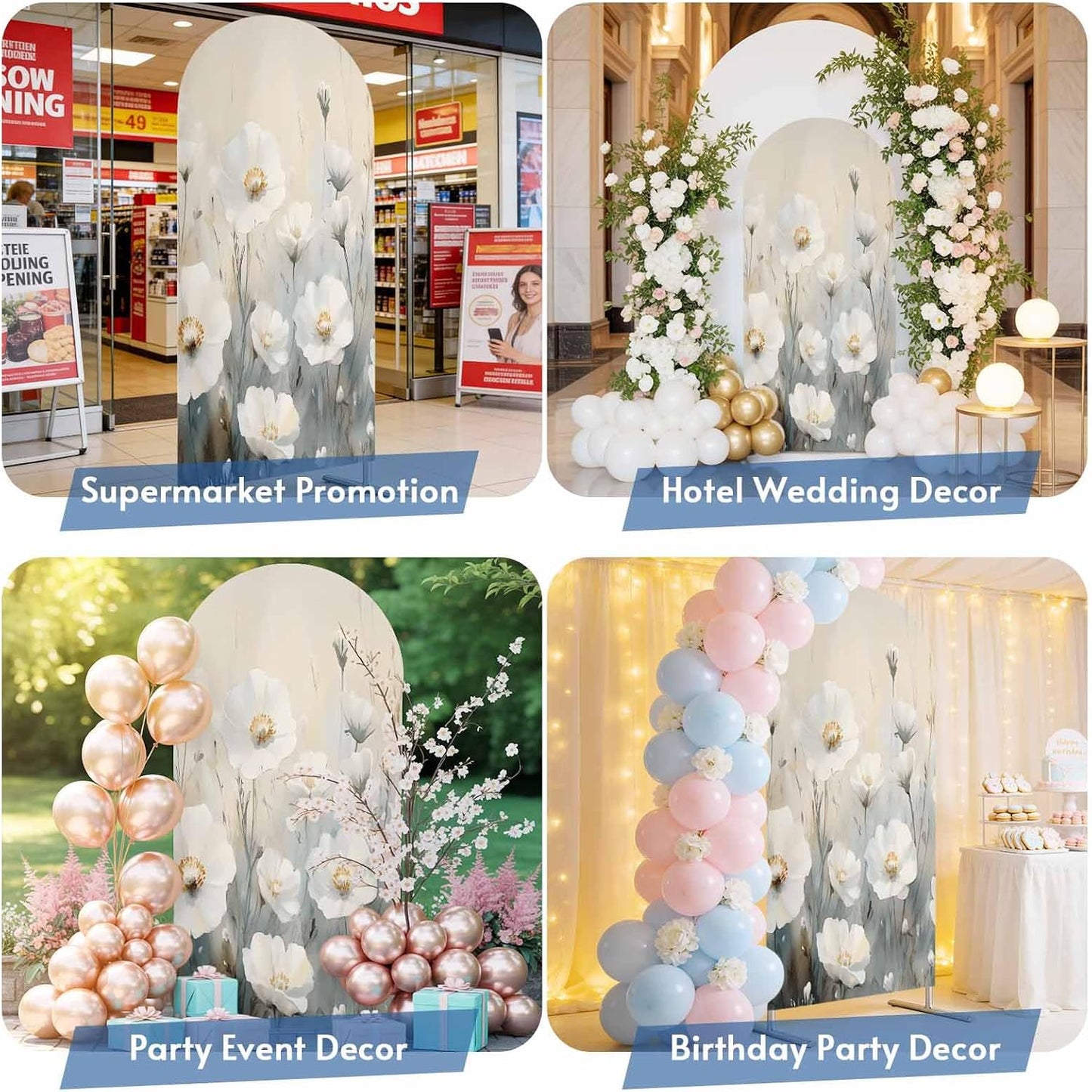 Jnbasdffb 6 Spring Floral Wedding Arch Cover, Stretchy Spandex Arch Backdrop Stand Covers FT, White Flowers Modern Oil