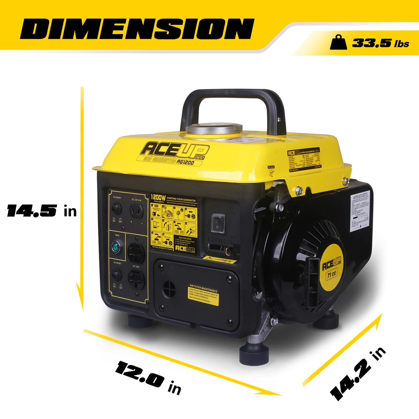 Aceup Energy 1200W Gas Generator, Small Lightweight Generator for Home Use, EPA Compliant