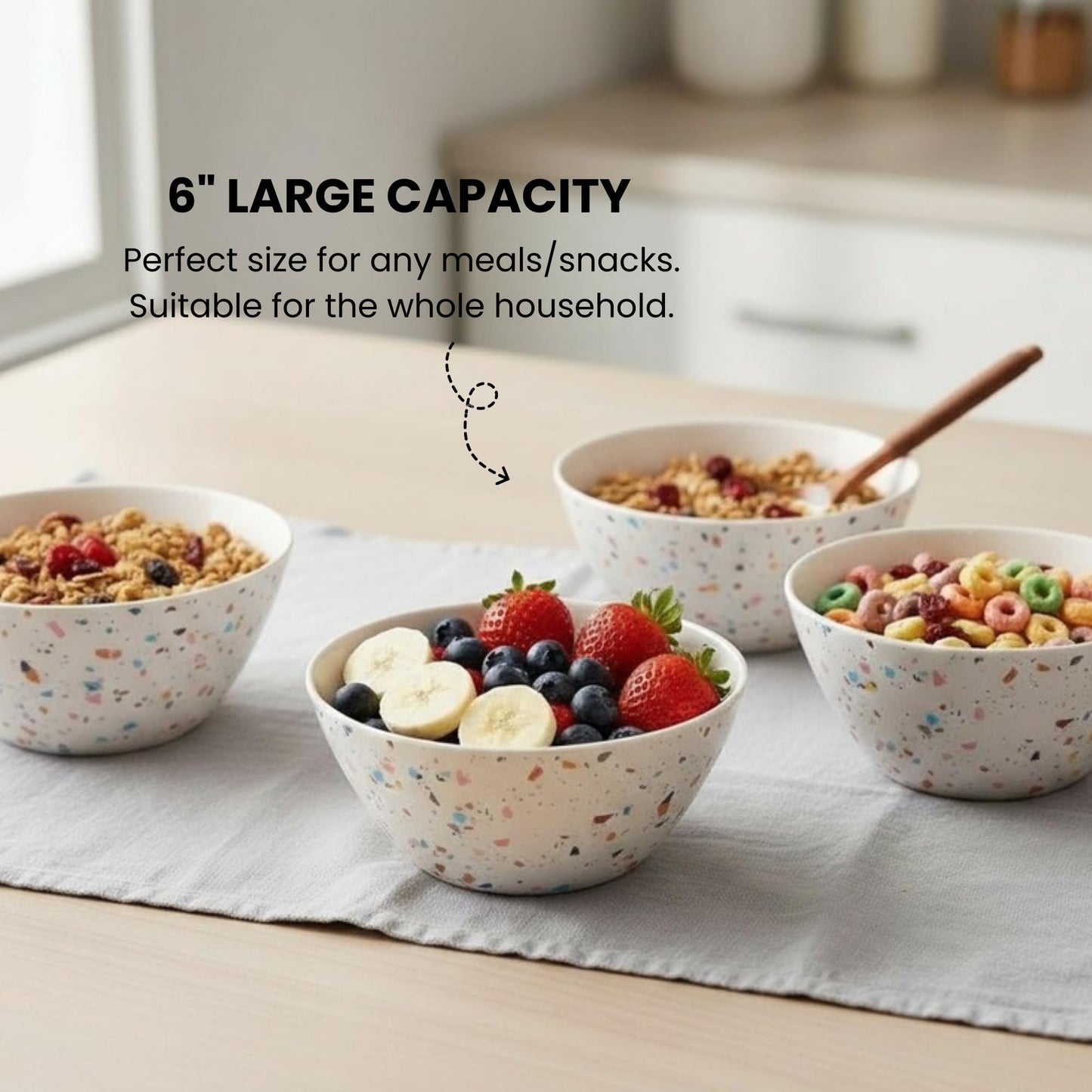 ilohaus Bamboo Bowl Set of 4 – 6-Inch, 20 oz Deep Cereal & Snack Bowls for Kids and Toddlers – BPA-Free, Dishwasher Safe, Lightweight Alternative to Plastic or Ceramic
