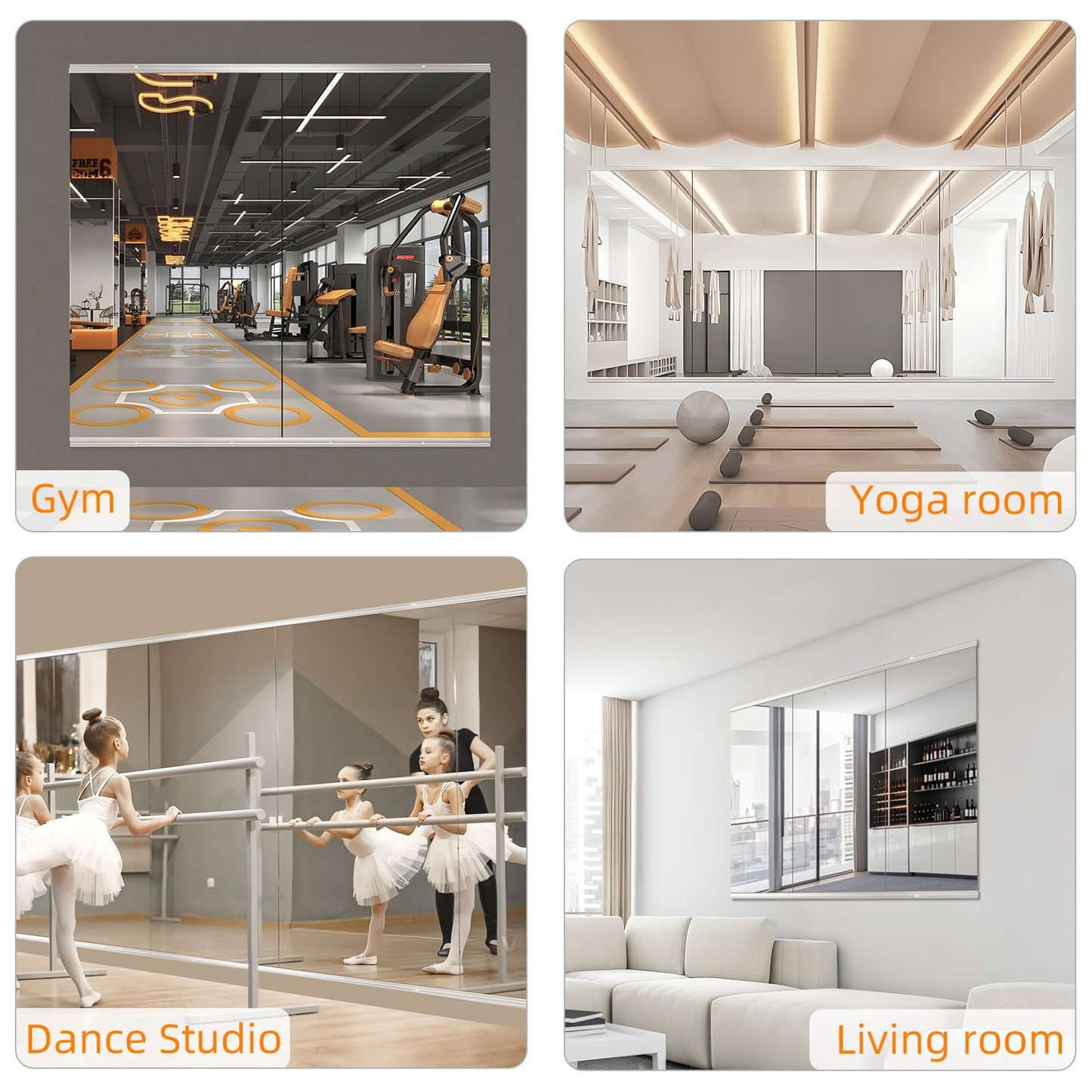 pertetey Home Gym Mirror, 2Pack 67X24 Inch Frameless Large Tempered Glass Wall Mounted Full Mirror for Gym, Yoga Studio, Dancing Studio