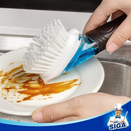 MR.SIGA Soap Dispensing Dish Brush - Efficient Kitchen Cleaning Tool for Pots & Pans | Black, Set of 2