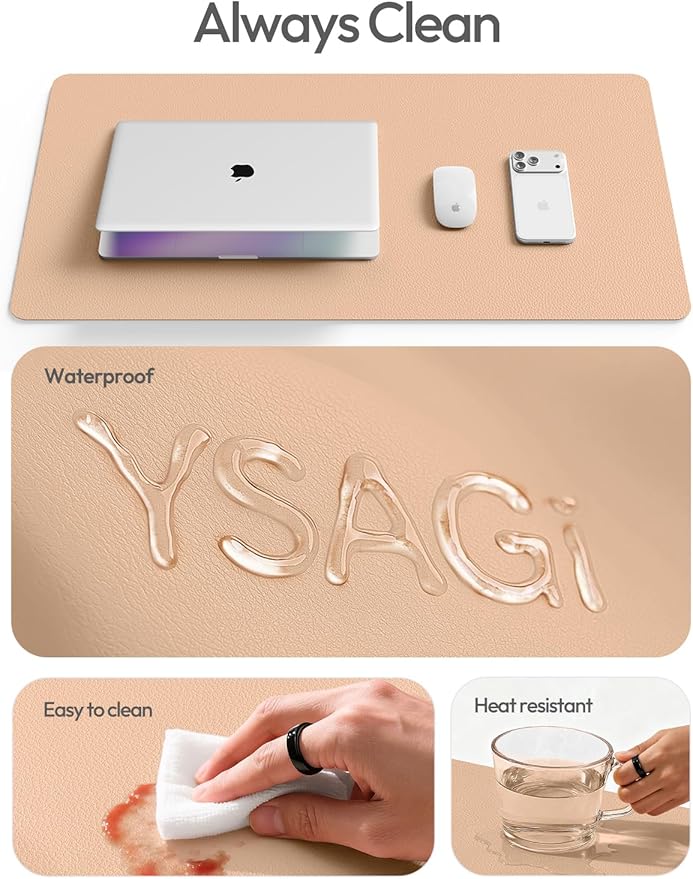 YSAGi Leather Desk Protector, Office Mat, Large Mouse Mat, Non-Slip PU Leather Blotter, Laptop Desk, Waterproof Writing Pad for Office and Home (Latte, 35.4" x 17")