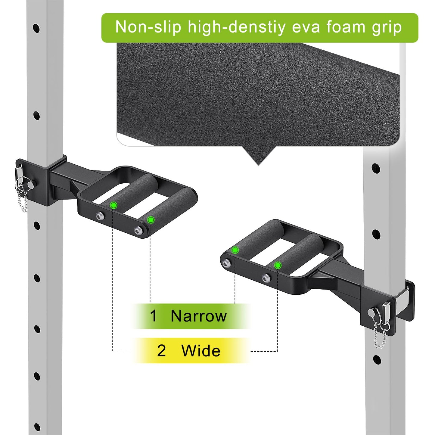 Kipika Y-Shaped Dip Bar for Power Cage with 5/8" or 1" Hole - Dip Bar Attachments for Home Gym - Heavy Duty Power Rack Attachments - Squat Rack Accessories for Strength Training (For 2" x 2" Power Rack with Foam Grips)