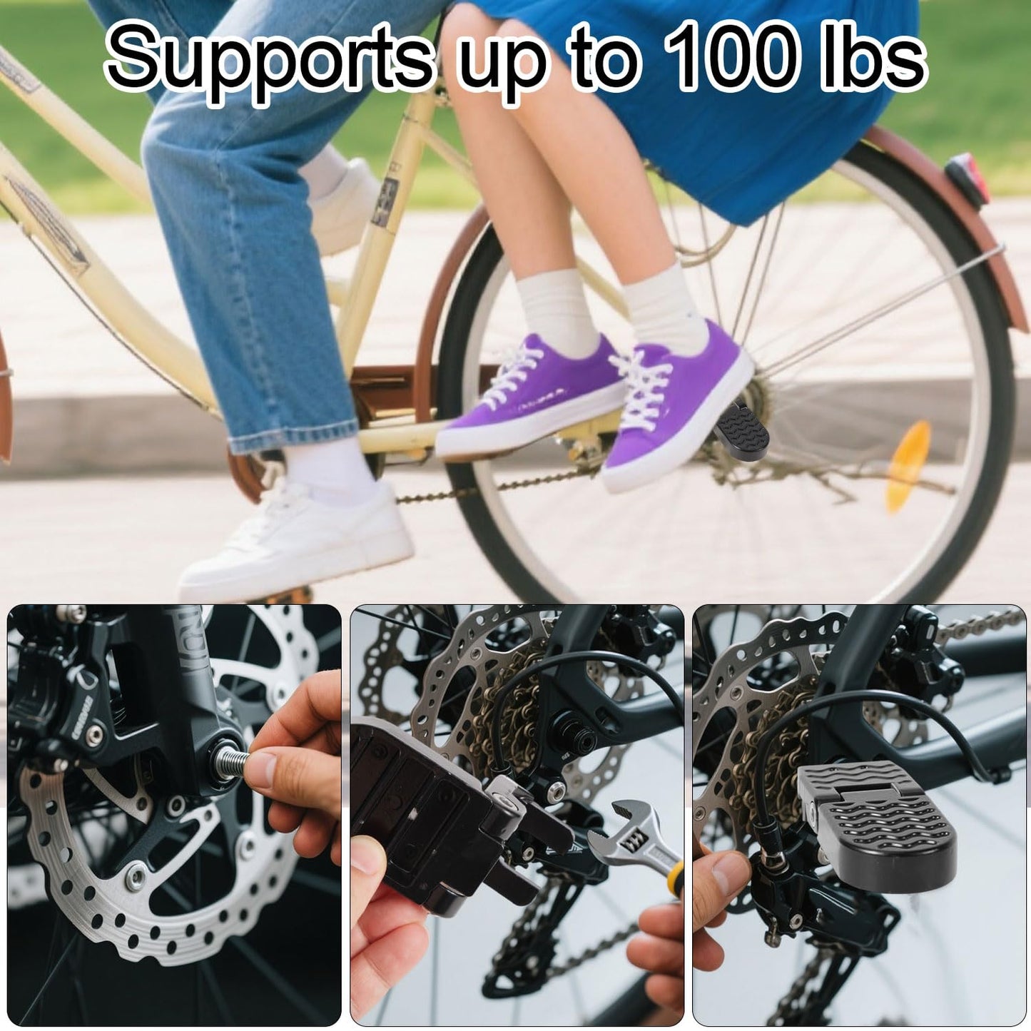2pcs Bike Foot Pegs, Aluminum Alloy Non-Slip Folding Bike Rear Pedals for Passengers Mountain Road E-Bicycles BMX Accessories