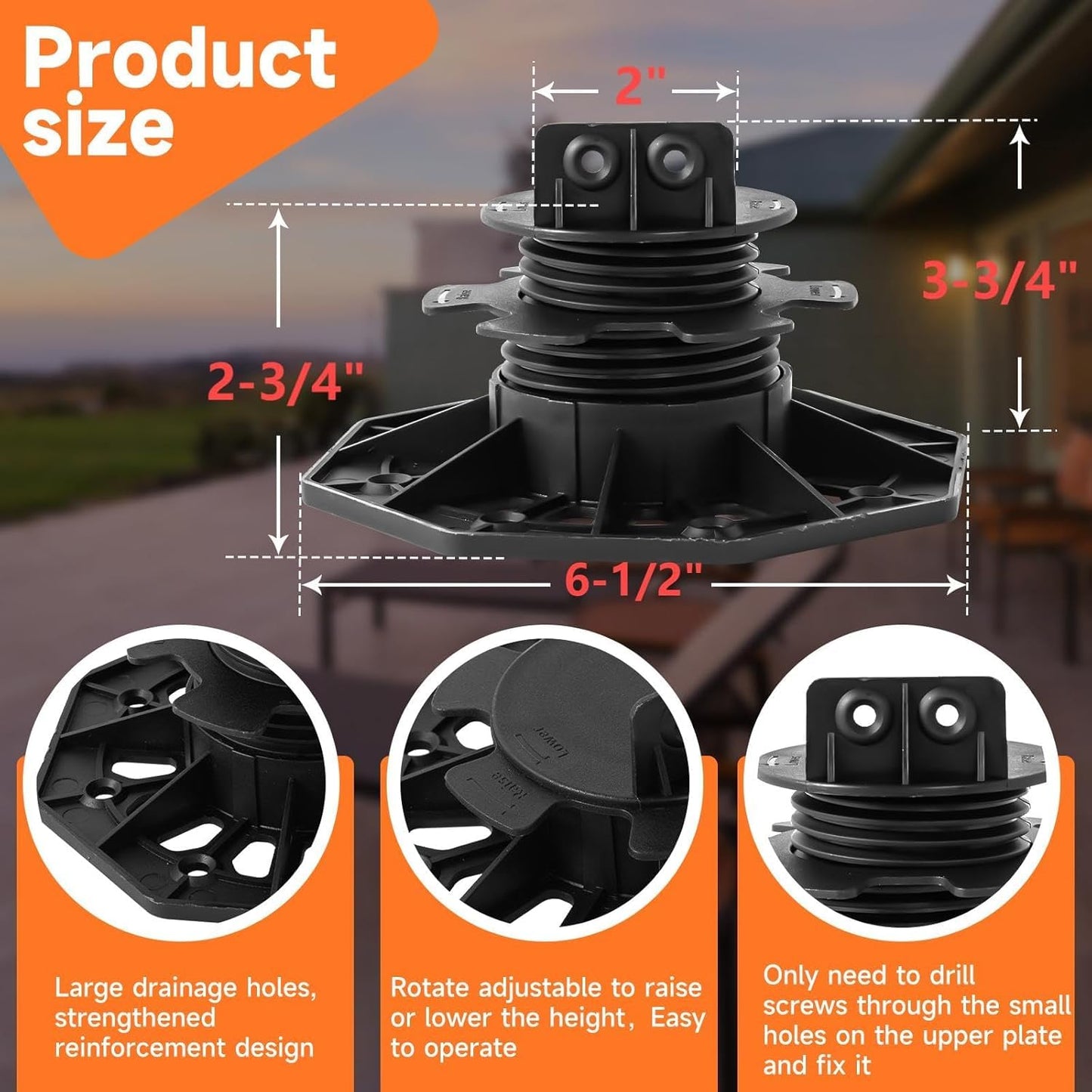 YMSZGBZG 24 Pack Adjustable Deck Support Pedestal, 1-3/16'' to 2-3/4'' Height, Deck Foundation Support Base
