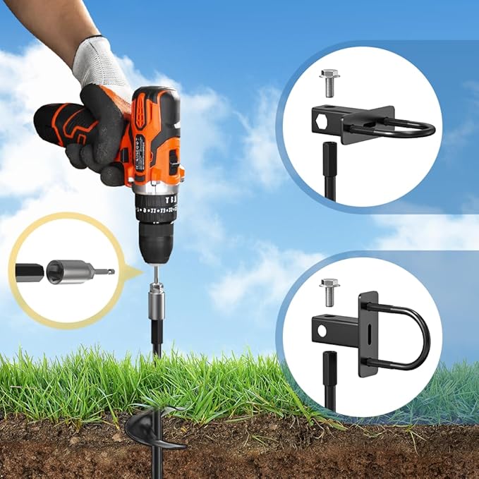 Ground Anchors for Sheds, Flymer Heavy Duty Carport Anchors Kit, 16 in Multi-Purpose Ground Anchors for Trampoline, Gazebo, Camping Tent, Swing Sets, 4 Pcs